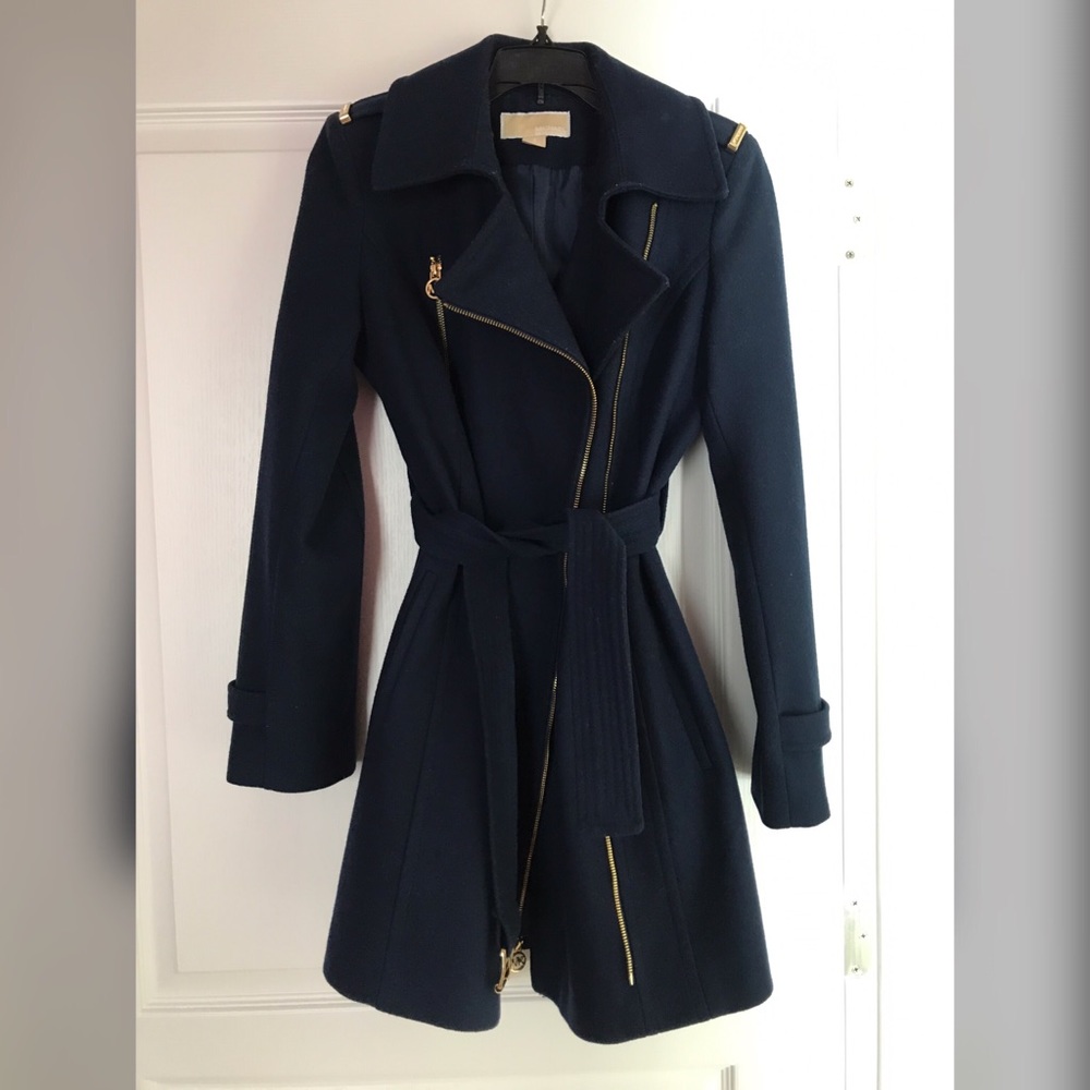 Michael Kors Navy Blue Gold Tone Trench Coat